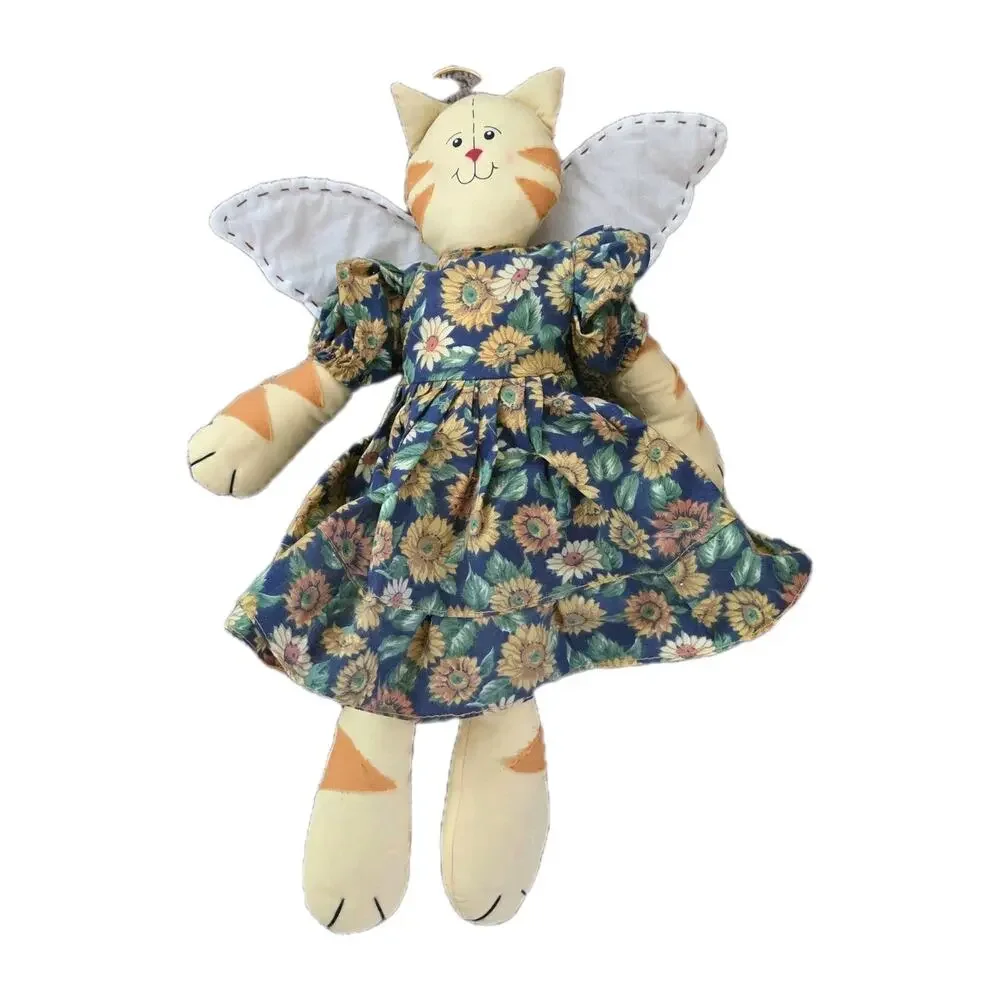 Vintage Primitive Kitty Angel Cat Decor Stuffed Sunflower Dress